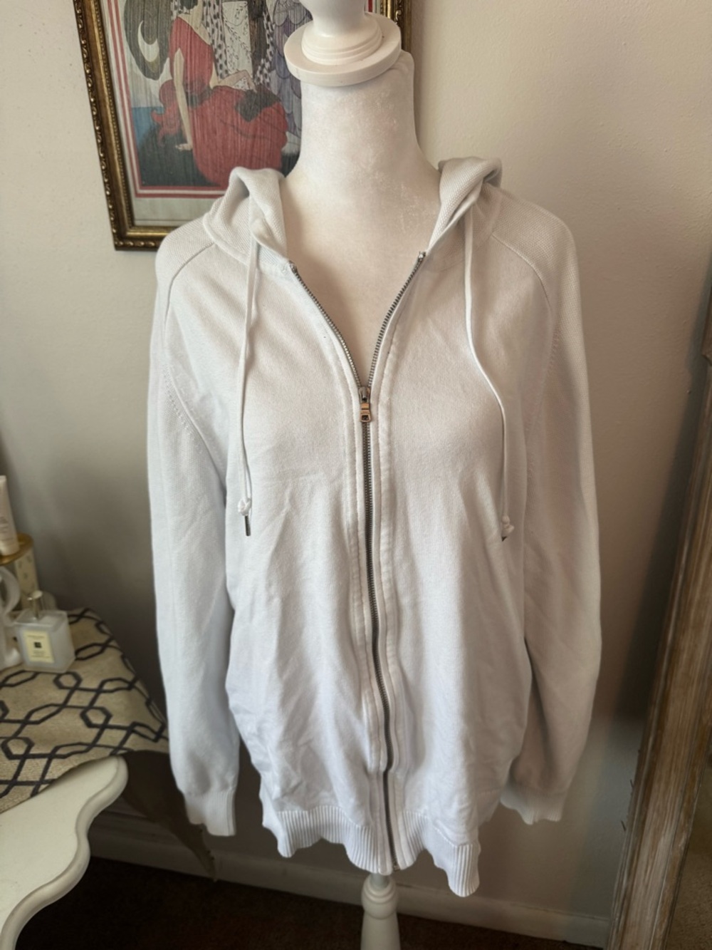 Armani Exchange Cream Ribbed-Knit Hoodie